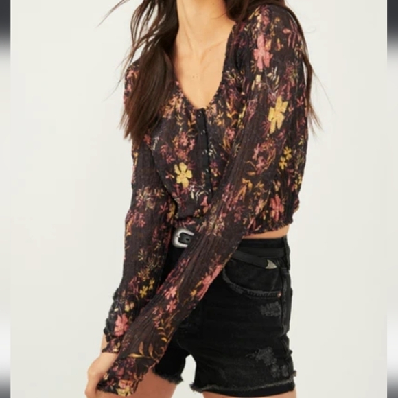 Free People floral dark combo crop top size small - Picture 1 of 6